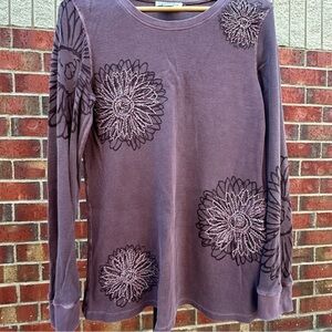 Coldwater Creek Pale Purple Long Sleeve Thermal Long Sleeve Floral Detailing m